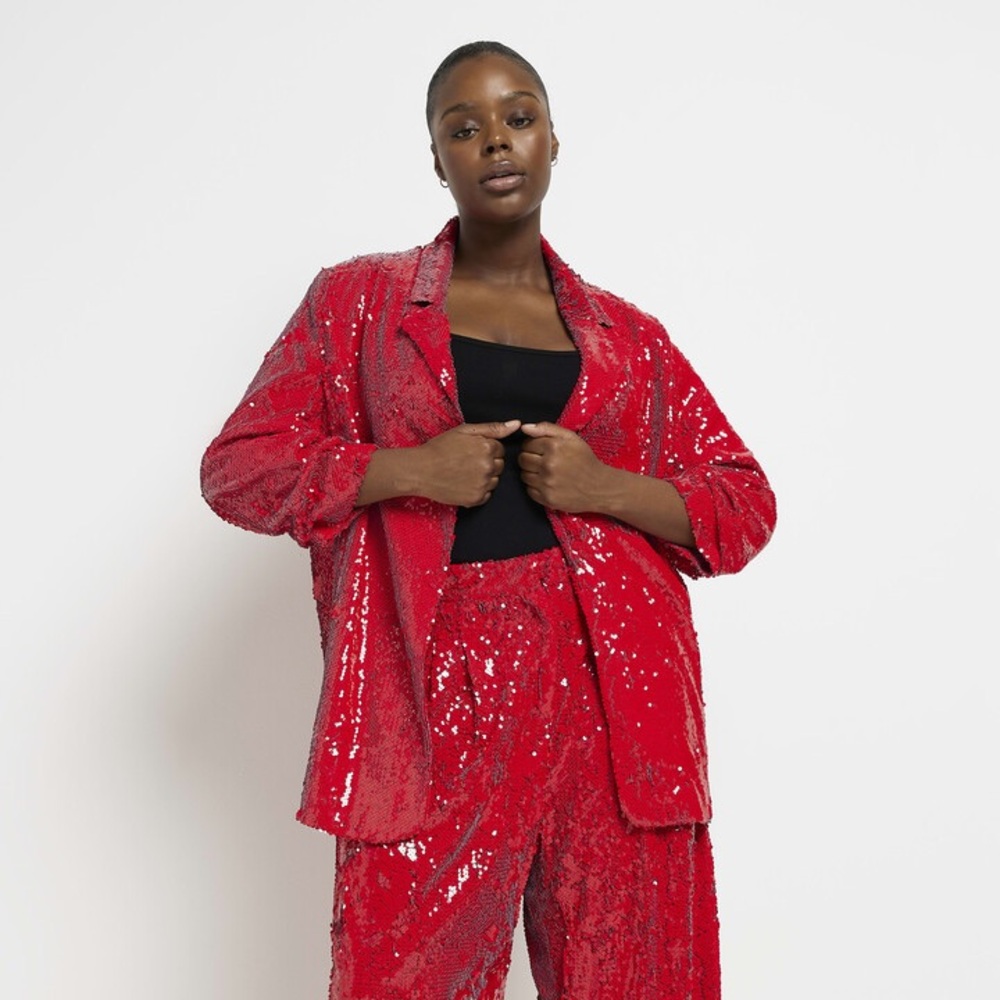 River Island Sequin Red Jacket & Skirt - Picture 2 of 4